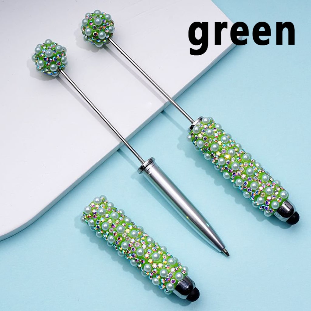 Beadable Clay Stylus Pens with AB Rhinestones White Pearls Covered the Entire Pen