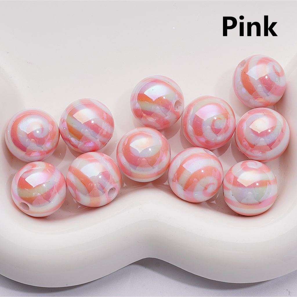 UV Coating Multi-Color Swirl Stripes Round Acrylic Beads, 16MM (Single Color is available for 200pcs(Whole bag))