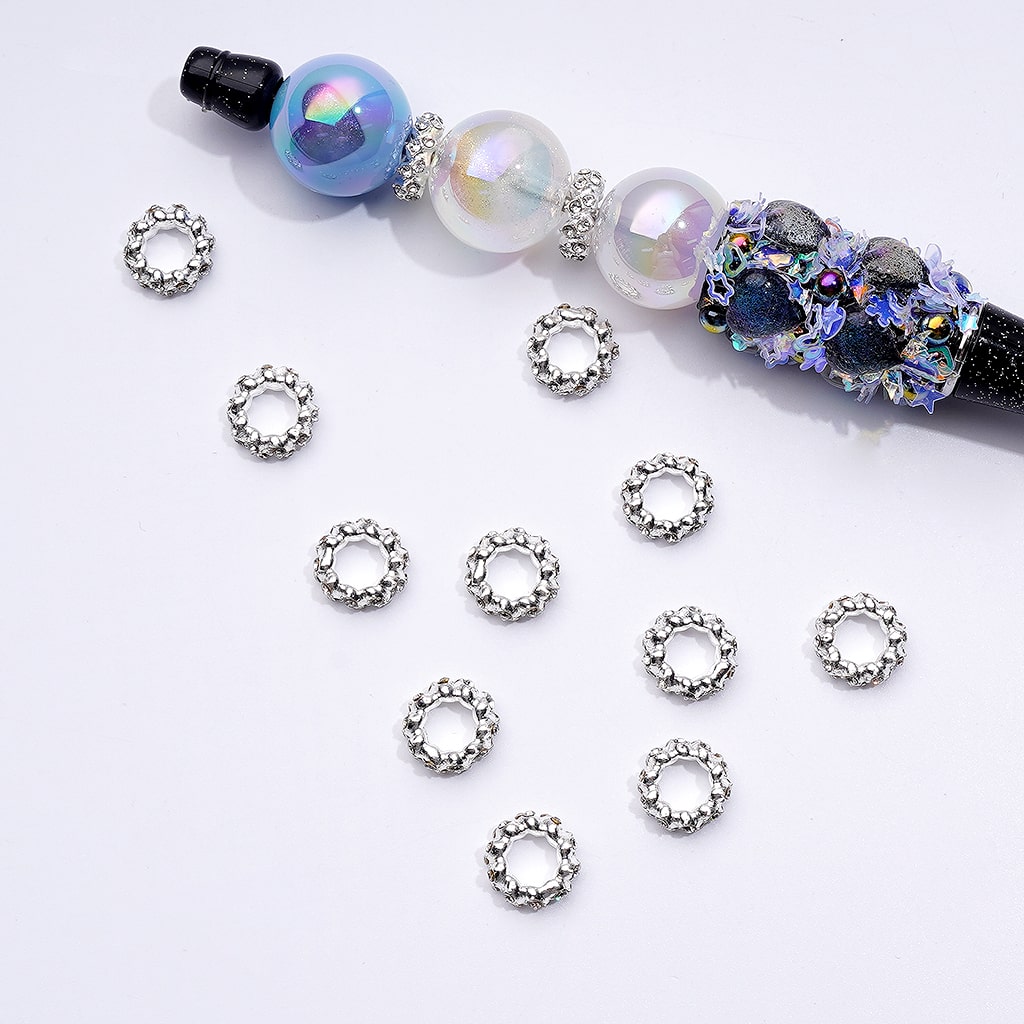Delicate Mini Cute Silver Gun Black Metal Spacer with Clear Rhinestones, Around 10MM