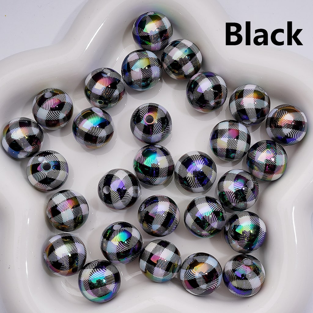 UV Coating Multi-Color Checkered Round Acrylic Beads, 16MM (Single Color is available for 200pcs(Whole bag))