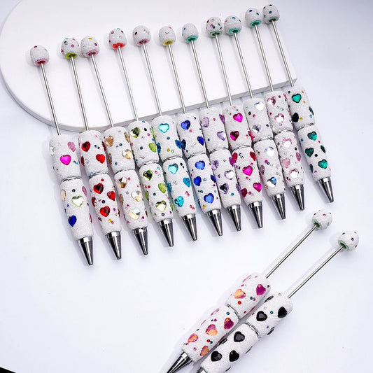 Beadable Solid Color Hearts Shiny Rhinestones Mini White Snow Balls Clay Pen