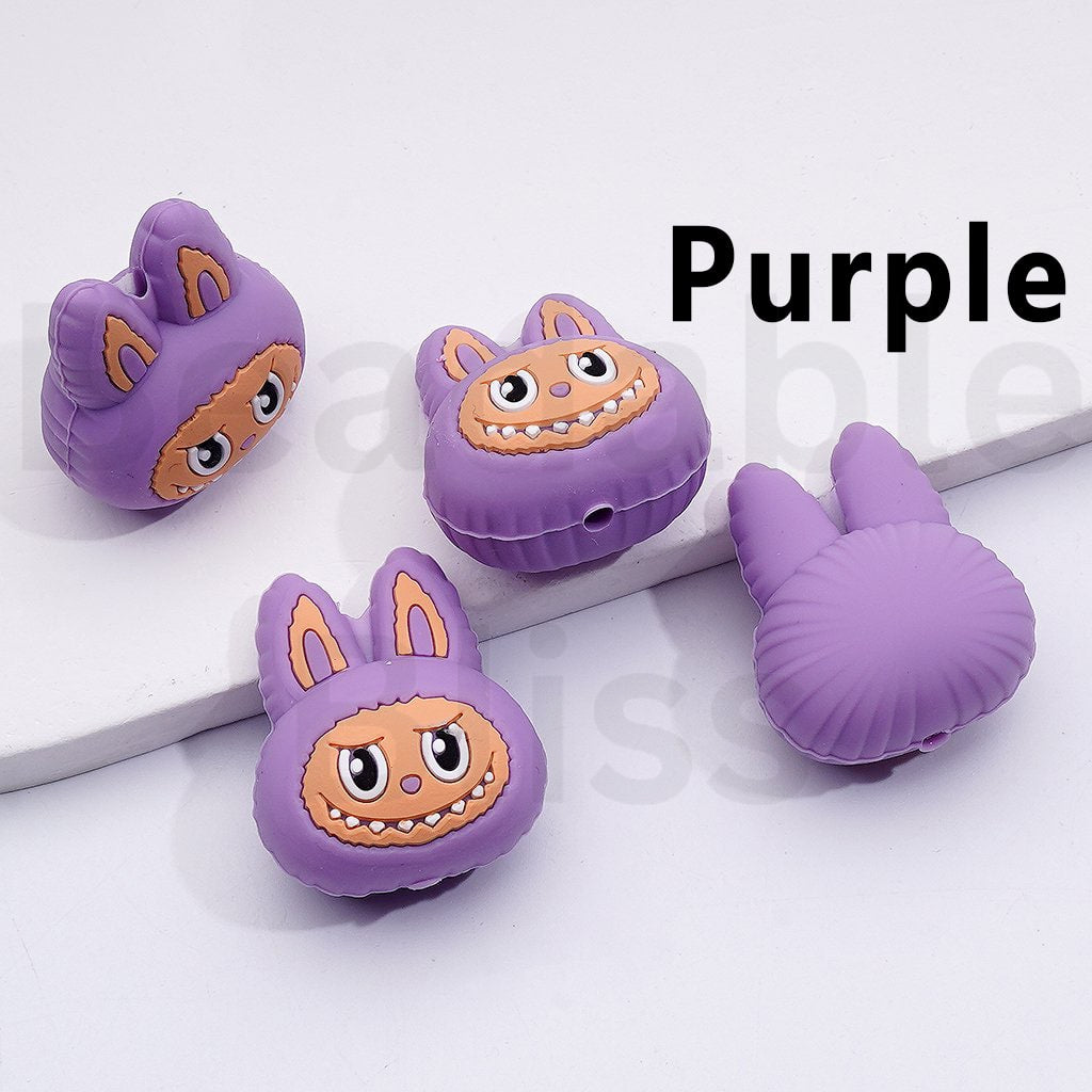 3D Multi-Color Cute Labub Monster Head Po Mar Silicone Focal Beads