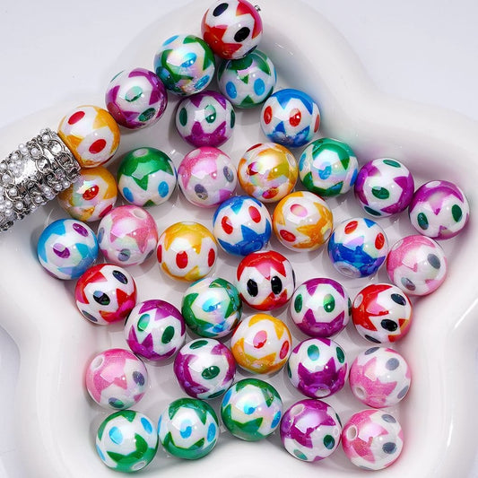 UV Coating Multi-Color Abstract Art Prints Round Acrylic Beads, 16MM, Please Read the Description
