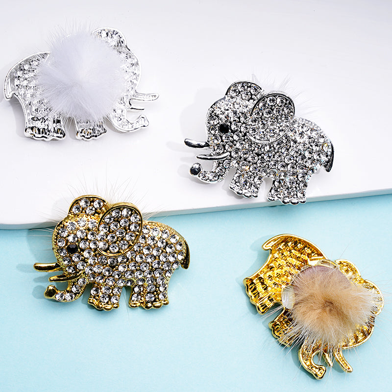 Pom Pom Alloy Elephant Clay Beads with Clear Rhinestone, Around 39*34MM