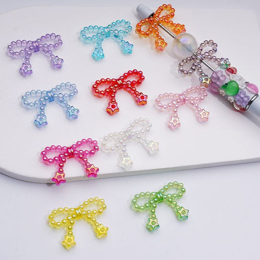 UV Coating Translucent Pearls Bowknots with Star Ring Acrylic Beads, Around 23*33MM