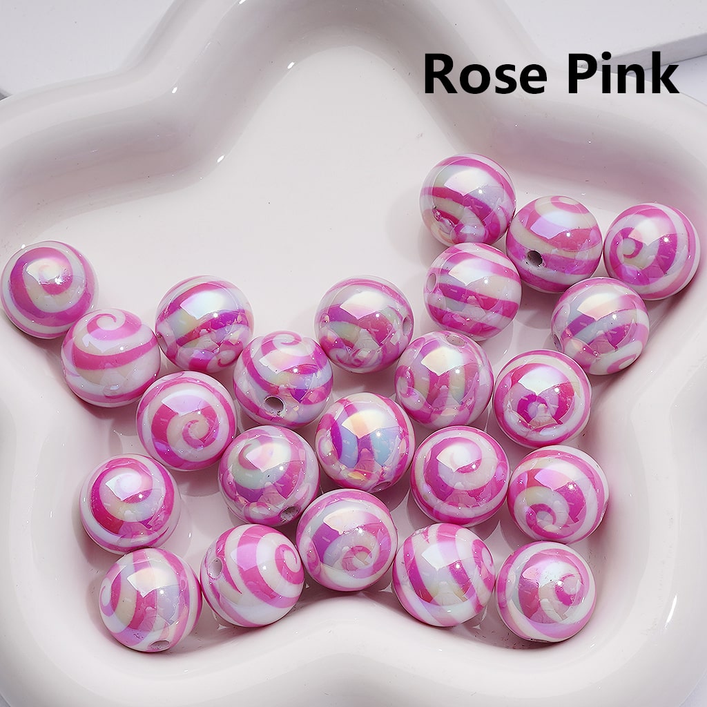 UV Coating Multi-Color Swirl Stripes Round Acrylic Beads, 16MM (Single Color is available for 200pcs(Whole bag))