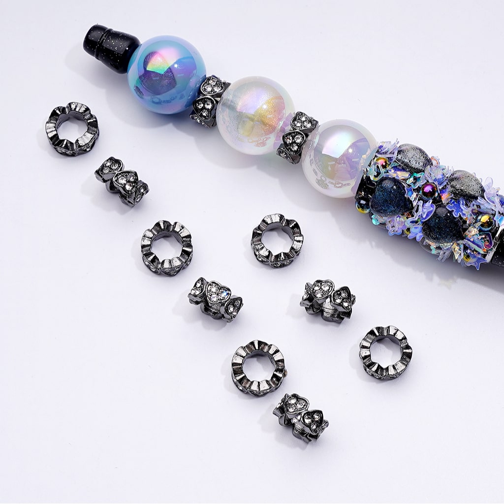 Exquisite Cute Gold Silver Gun Black Metal Heart Spacer with Clear Rhinestones, Around 10MM