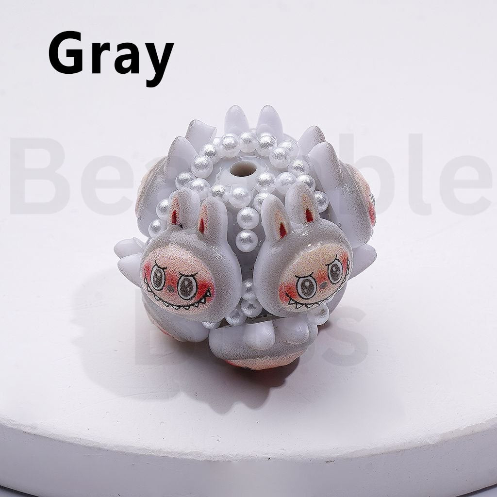 Cute  L-B-B Monster Pop Mar White Pearls Round Acrylic Beads in Solid Color, Around 20*23MM