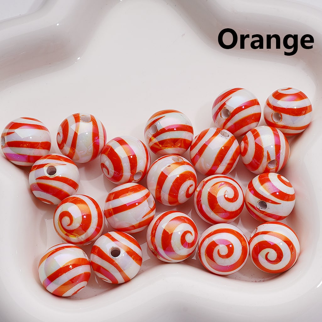 UV Coating Multi-Color Swirl Stripes Round Acrylic Beads, 16MM (Single Color is available for 200pcs(Whole bag))