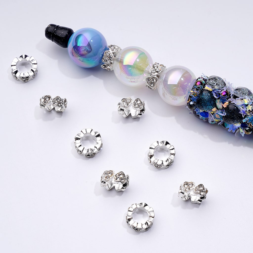 Exquisite Cute Gold Silver Gun Black Metal Heart Spacer with Clear Rhinestones, Around 10MM