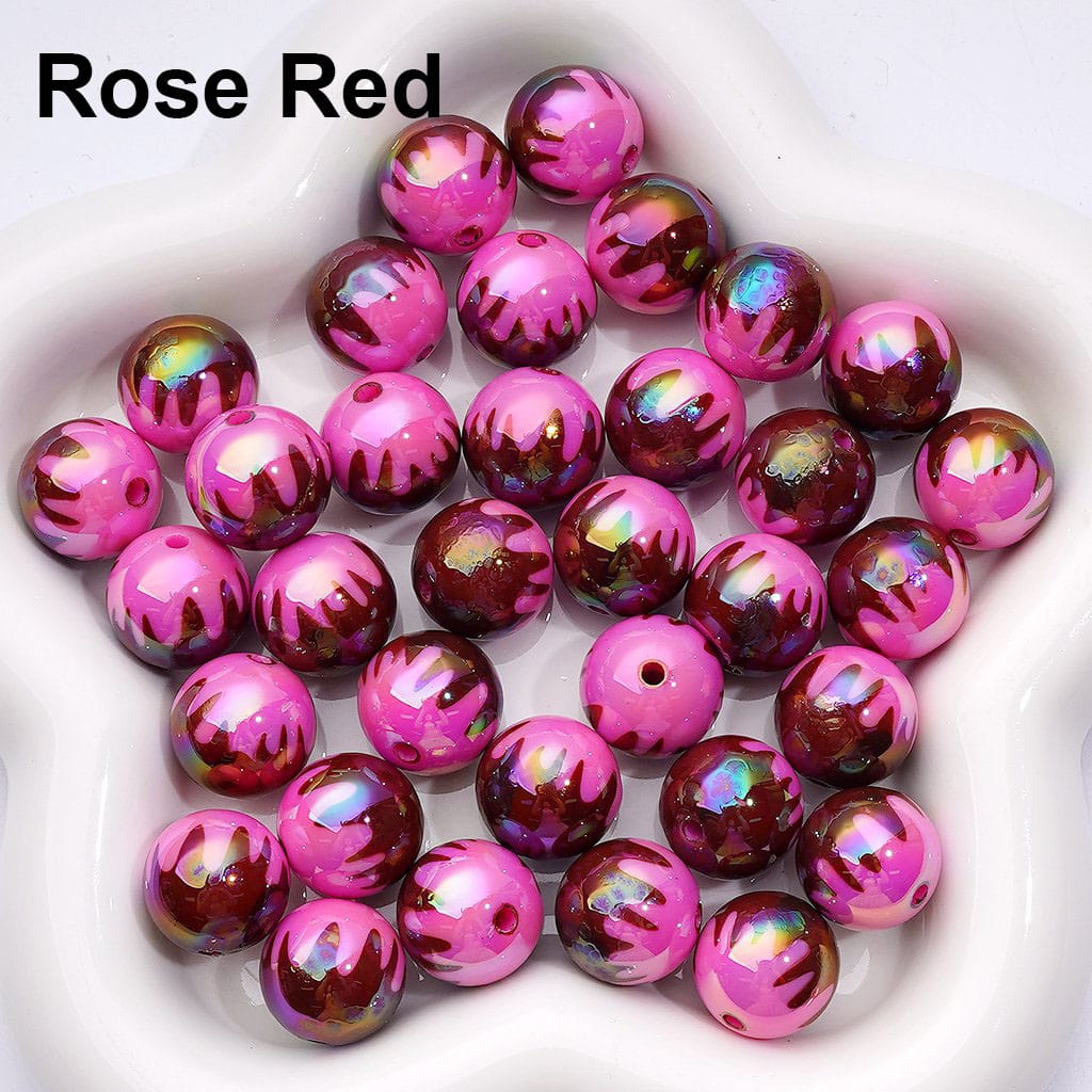UV Coating Chocolate Prints Round Acrylic Beads in Solid Color, 16MM