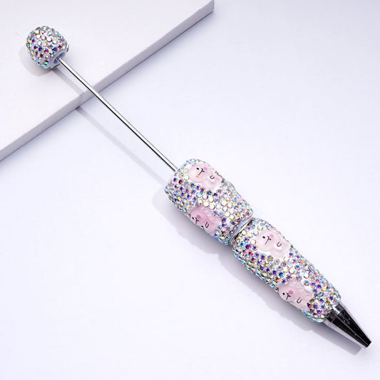 Beadable Clay Pens with Cute Pink Monster Mini AB Rhinestones Covered the Entire Pen