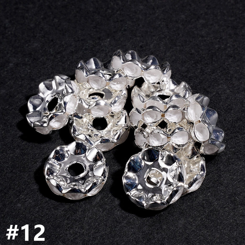 Silver Metal Spacer Wavy Shape with Various Colors Rhinestones in Satin Nickel Plating Coating Process, 12MM (Update Other Colors Later)