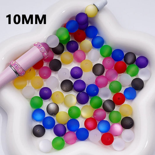 Multi-Color Cat Eye Style Frosted Matte Round Acrylic Beads, 10MM