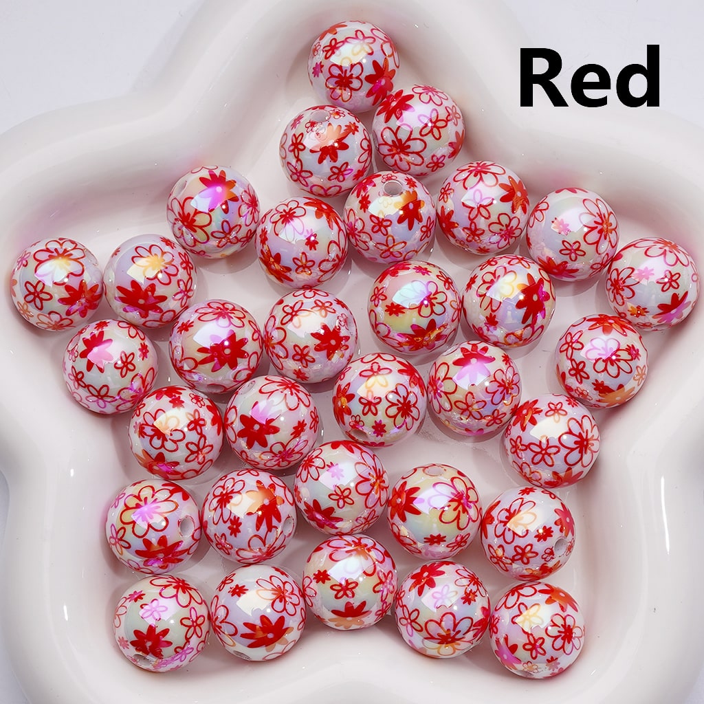 UV Coating Multi-Color Cute Flowers Round Acrylic Beads, 16MM (Single Color is available for 200pcs(Whole bag))