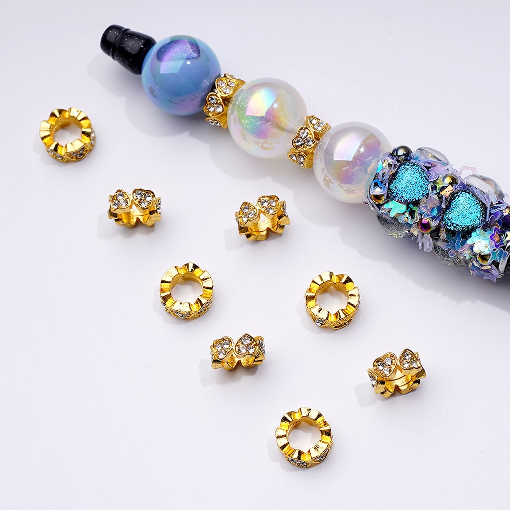 Exquisite Cute Gold Silver Gun Black Metal Heart Spacer with Clear Rhinestones, Around 10MM