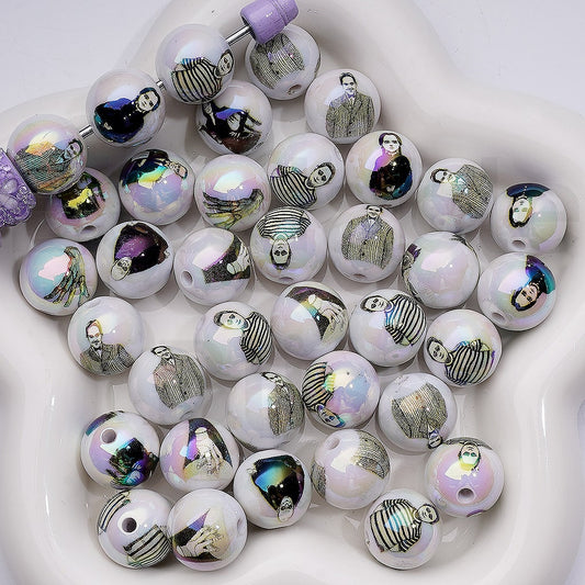 UV Coating Th Addam Famil Series Acrylic Beads, 16MM, Random Mix