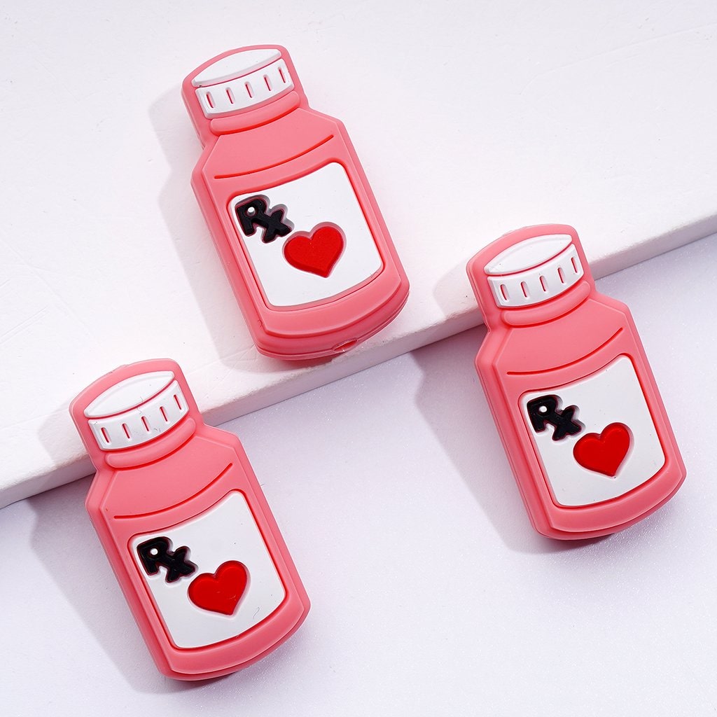 Mini Cute RX Medicine Bottle Health Care Hospital Nurse Doctor Silicone Focal Beads