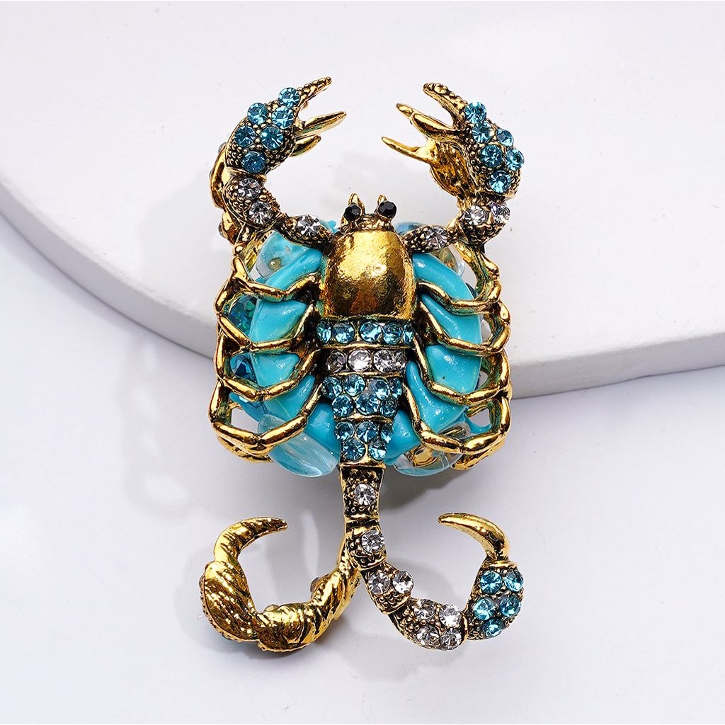 Exquisite Fancy Gold Alloy Scorpion with Shiny Rhinestones Clear Oval Pearls Clay Beads, Around 51*26*18MM