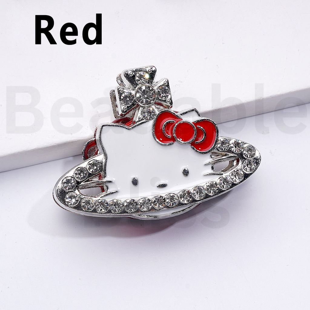 Exquisite Fancy Alloy HK Kitten Saturn Cross Earrings with Shiny Rhinestones Clay Beads, Around 42*30*12MM