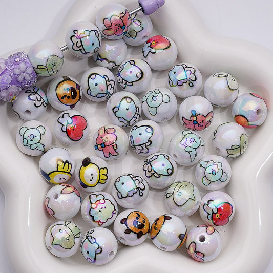 UV Coating Cute Cartoons BT BT2 Tat Acrylic Beads, 16MM, Random Mix