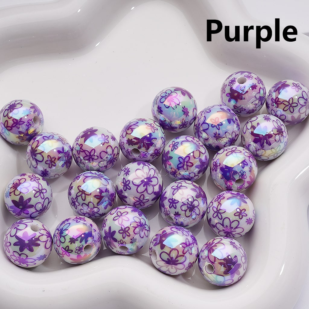 UV Coating Multi-Color Cute Flowers Round Acrylic Beads, 16MM (Single Color is available for 200pcs(Whole bag))