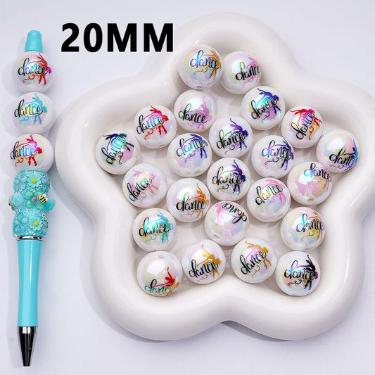 UV Coating Elegant Dancer Prints Round Acrylic Beads, 20MM