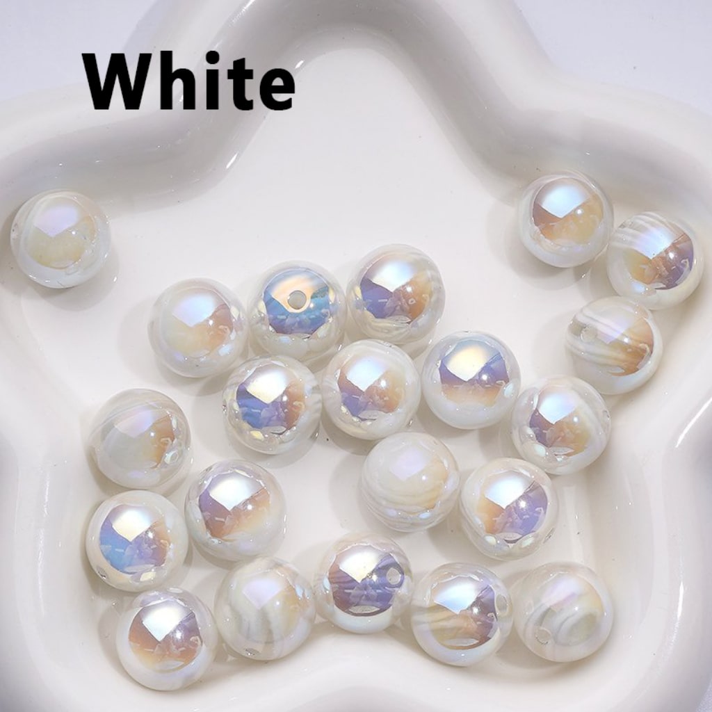 UV Coating Shiny Colorful Art Stripes Round Acrylic Beads, 16MM