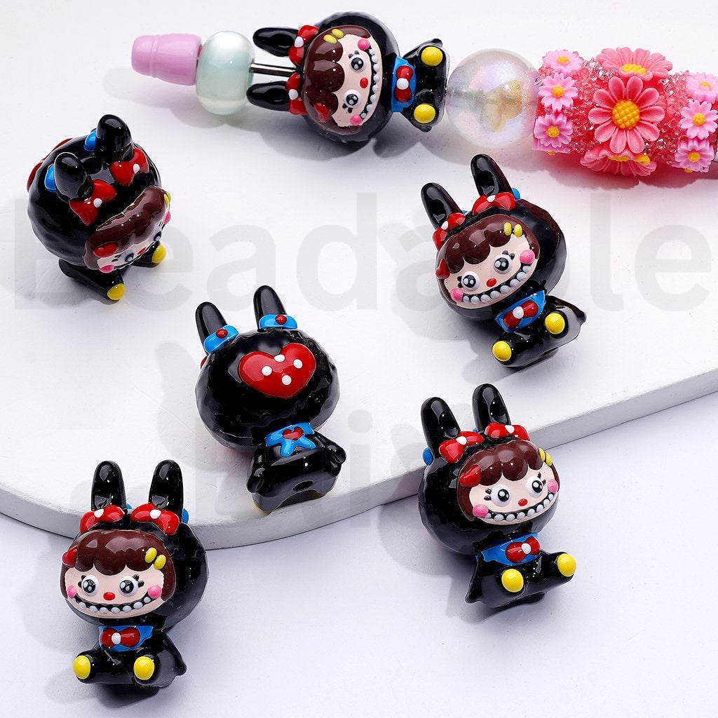 Cute Vivid Hand Painted L-B-B Monster Pop Mar Acrylic Beads, Around 32*21MM