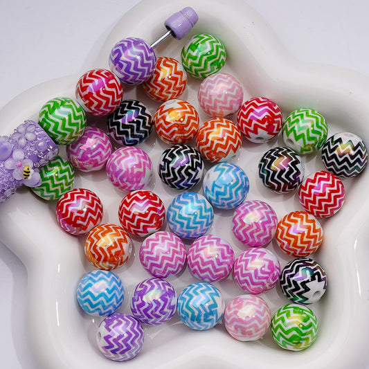 UV Coating Multi-Color Wave Stripes Round Acrylic Beads, 16MM (Single Color is available for 200pcs(Whole bag))