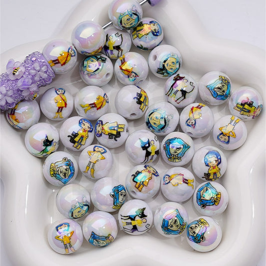 UV Coating Cute Girl Coralin Acrylic Beads , 16MM, Random Mix