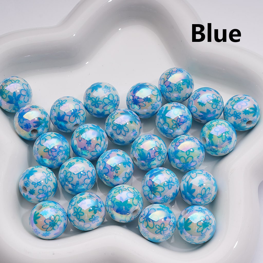 UV Coating Multi-Color Cute Flowers Round Acrylic Beads, 16MM (Single Color is available for 200pcs(Whole bag))