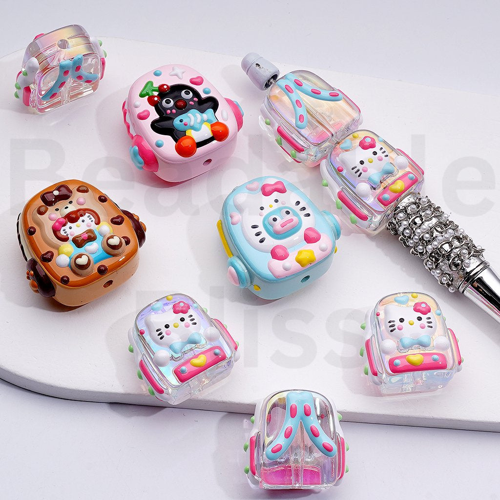 Cute Hand Painted Hello Kitt Penguin Clear & Solid Color Backpacks Acrylic Beads Mix, Please Read the Description