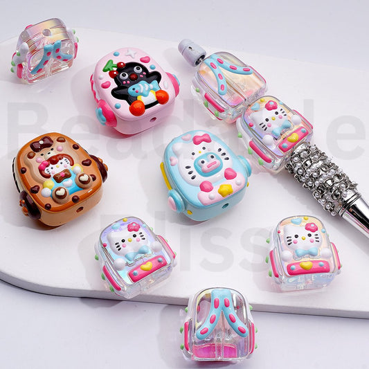 Cute Hand Painted Hello Kitt Penguin Clear & Solid Color Backpacks Acrylic Beads Mix, Please Read the Description