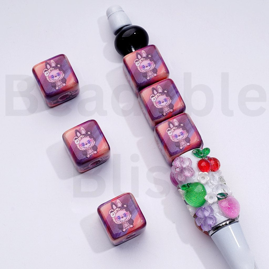Cute L-B-B Monster Pop Mar Cube Square Acrylic Beads, Around 15MM