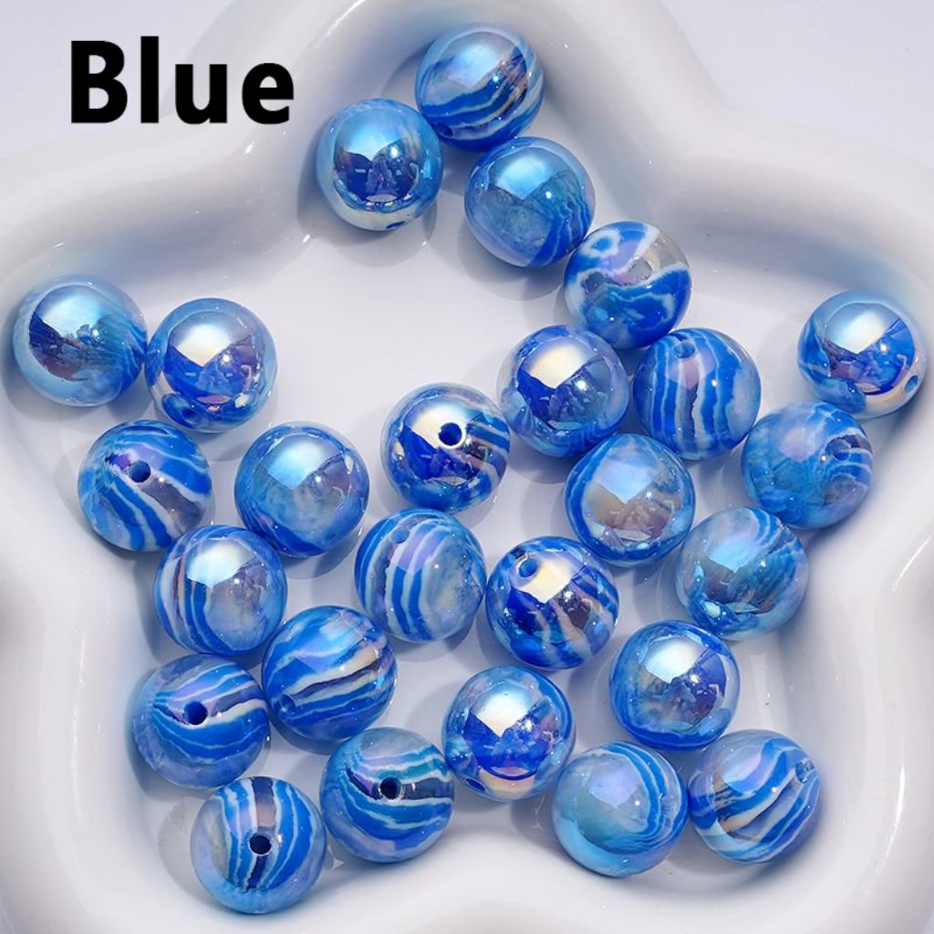 UV Coating Shiny Colorful Art Stripes Round Acrylic Beads, 16MM