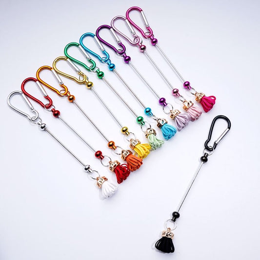 Beadable Carabiner Keychain with Bar Metal Karabiner Carabiner Hook Snap Ring Keyring Colorful Cute Tassels