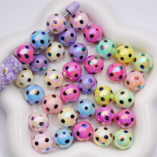UV Coating Round Black Spots Round Acrylic Beads in Solid Color, 16MM, Random Mix