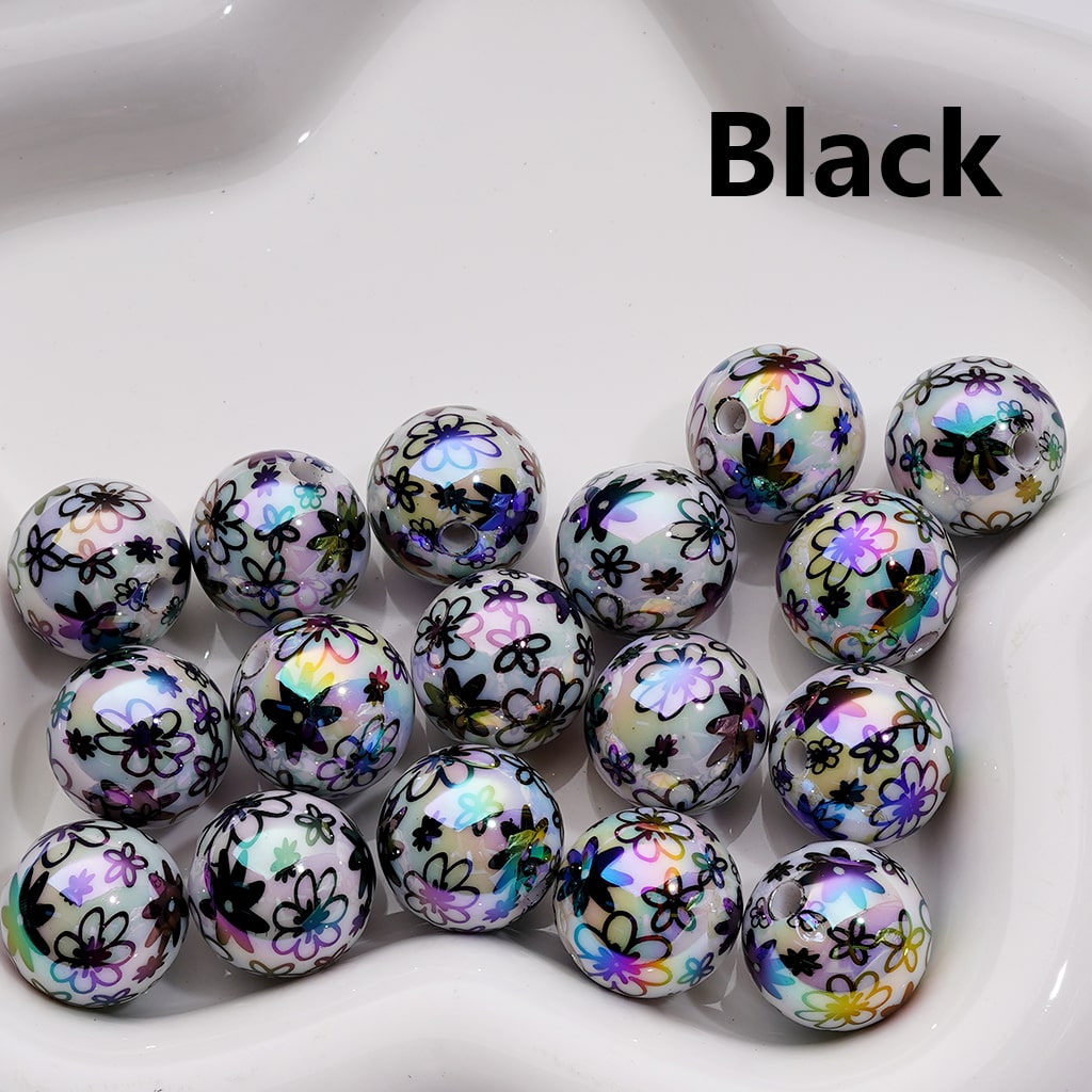 UV Coating Multi-Color Cute Flowers Round Acrylic Beads, 16MM (Single Color is available for 200pcs(Whole bag))