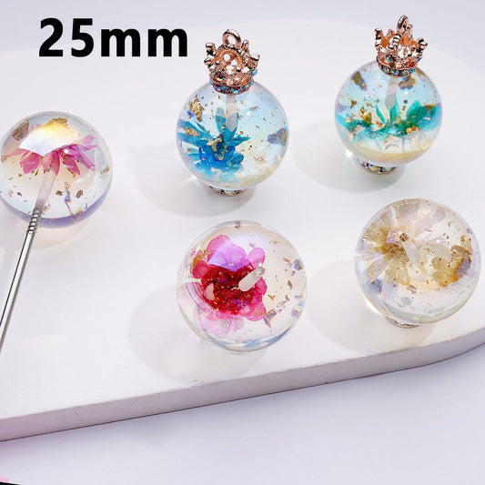 Large UV Coating Dried Flowers Gold Foil Paper Inside Clear Round Half-Through Hole Acrylic Beads, 25MM, Random Mix(Can't be used on the Pen)