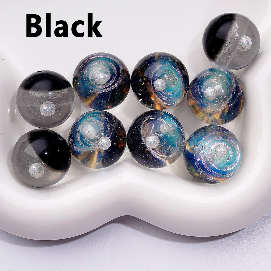 Large Exquisite Luminous Universe Galaxy Planet Space Inside Clear Glitter Round Acrylic Beads, 20MM