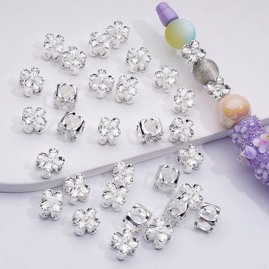 Silver Alloy Plum Blossom Flower Beads Jewelry Accessories, 10MM