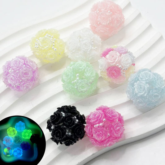 Bling Bling Luminous Mini Cute Flowers White Pearls Clear Round Acrylic Beads in Solid Color, Around 24MM, Please Read the Description