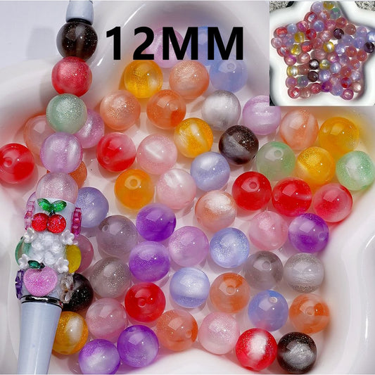 Color Changing Glitter Colorful Round Acrylic Beads, 12MM, Random Mix
