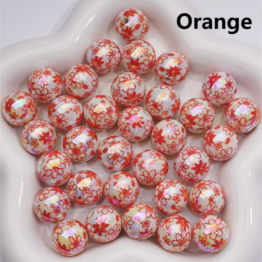 UV Coating Multi-Color Cute Flowers Round Acrylic Beads, 16MM (Single Color is available for 200pcs(Whole bag))