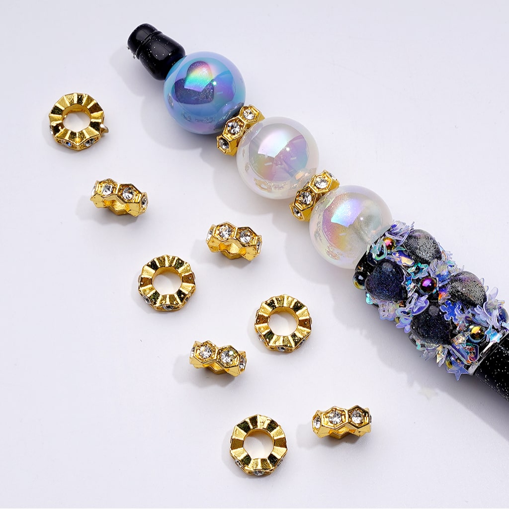 Exquisite Cute Gold Silver Gun Black Metal Hexagon Spacer with Clear Rhinestones, Around 10MM