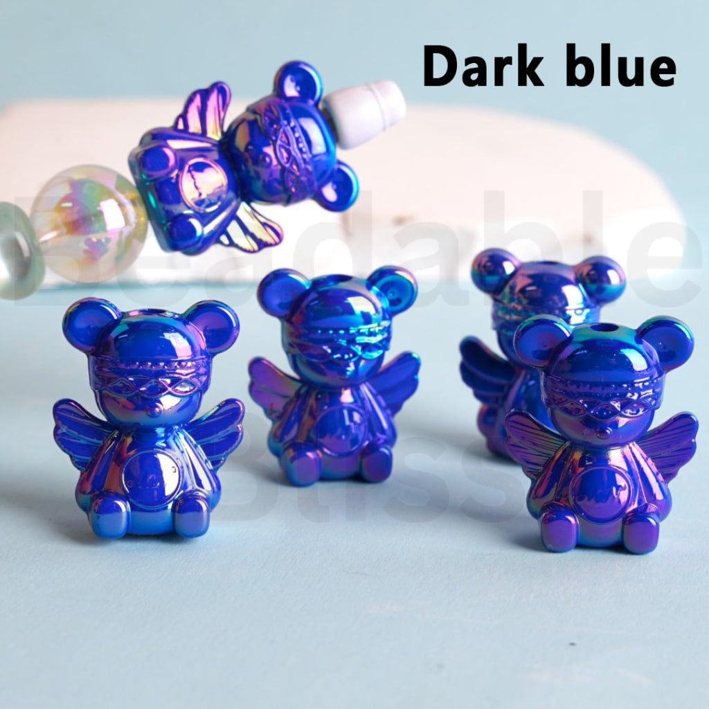 UV Coating Shiny Colorful Angel Bear Acrylic Beads, Around 30*24MM