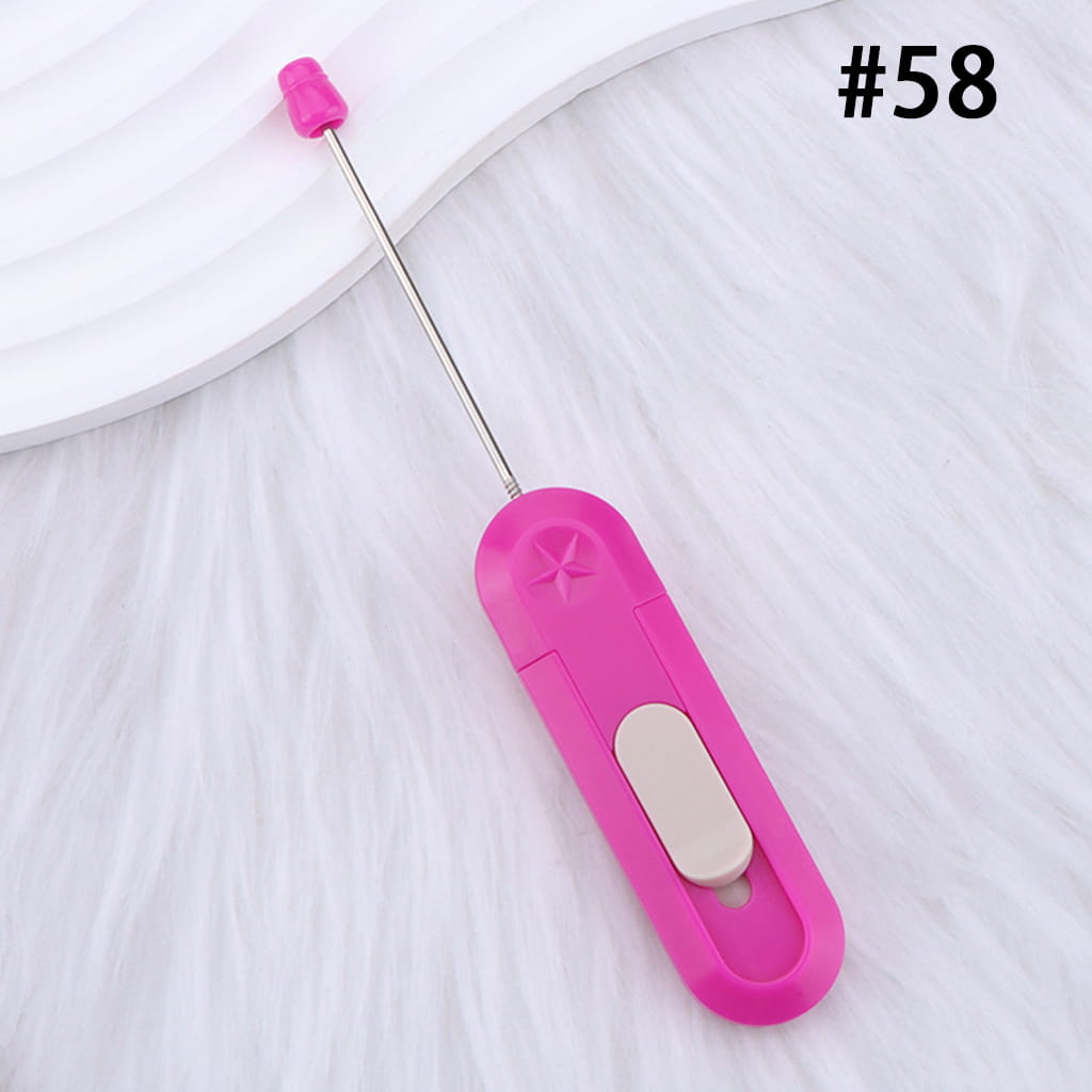 Pink handheld device with a long stick on a white background