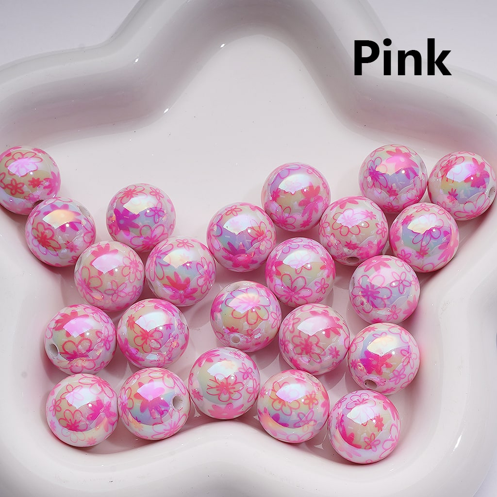 UV Coating Multi-Color Cute Flowers Round Acrylic Beads, 16MM (Single Color is available for 200pcs(Whole bag))