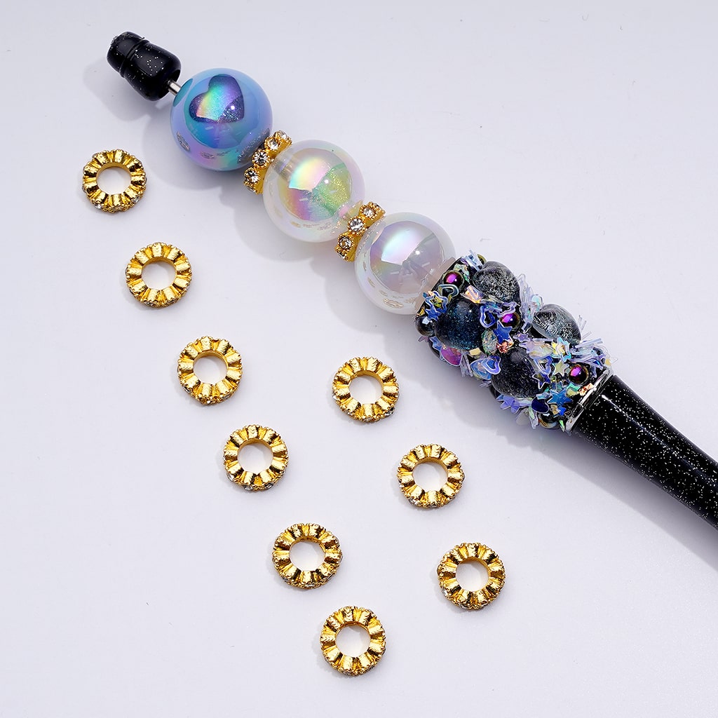 Mini Cute Gold Silver Gun Black Metal Round Spacer with Clear Rhinestones, Around 10MM